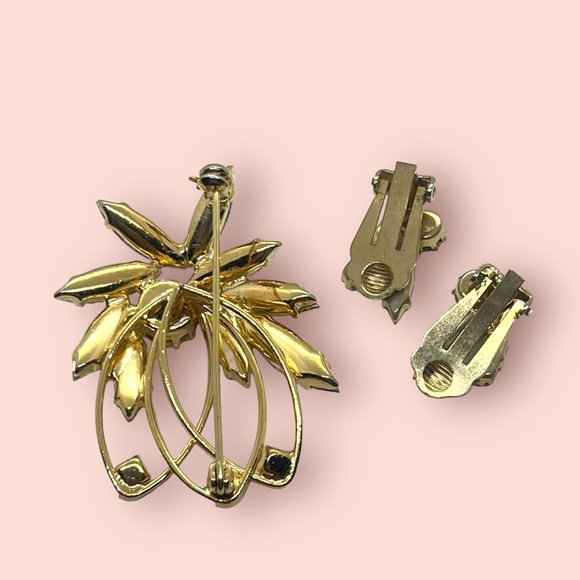 Vintage Crystal Brooch & Earrings Set Aurora Borealis + Gift Box - Picture 7 of 10